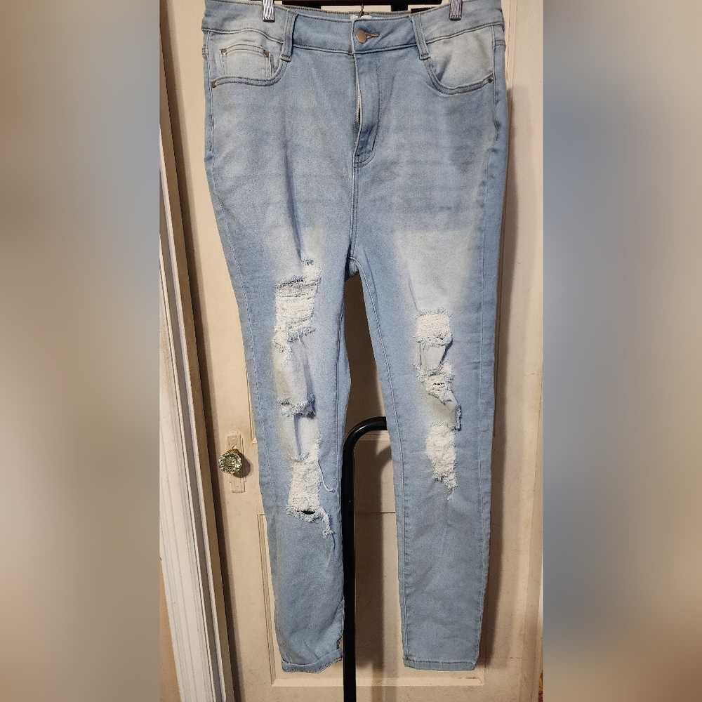 Fashion Nova Light Blue Distressed Skinny Jeans